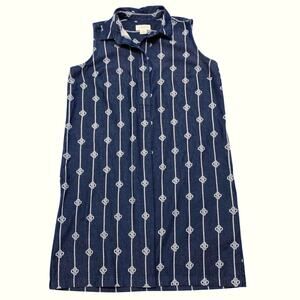 Liz Claiborne Womens Denim Dress Size Medium Navy Rope Button Close Sleeveless